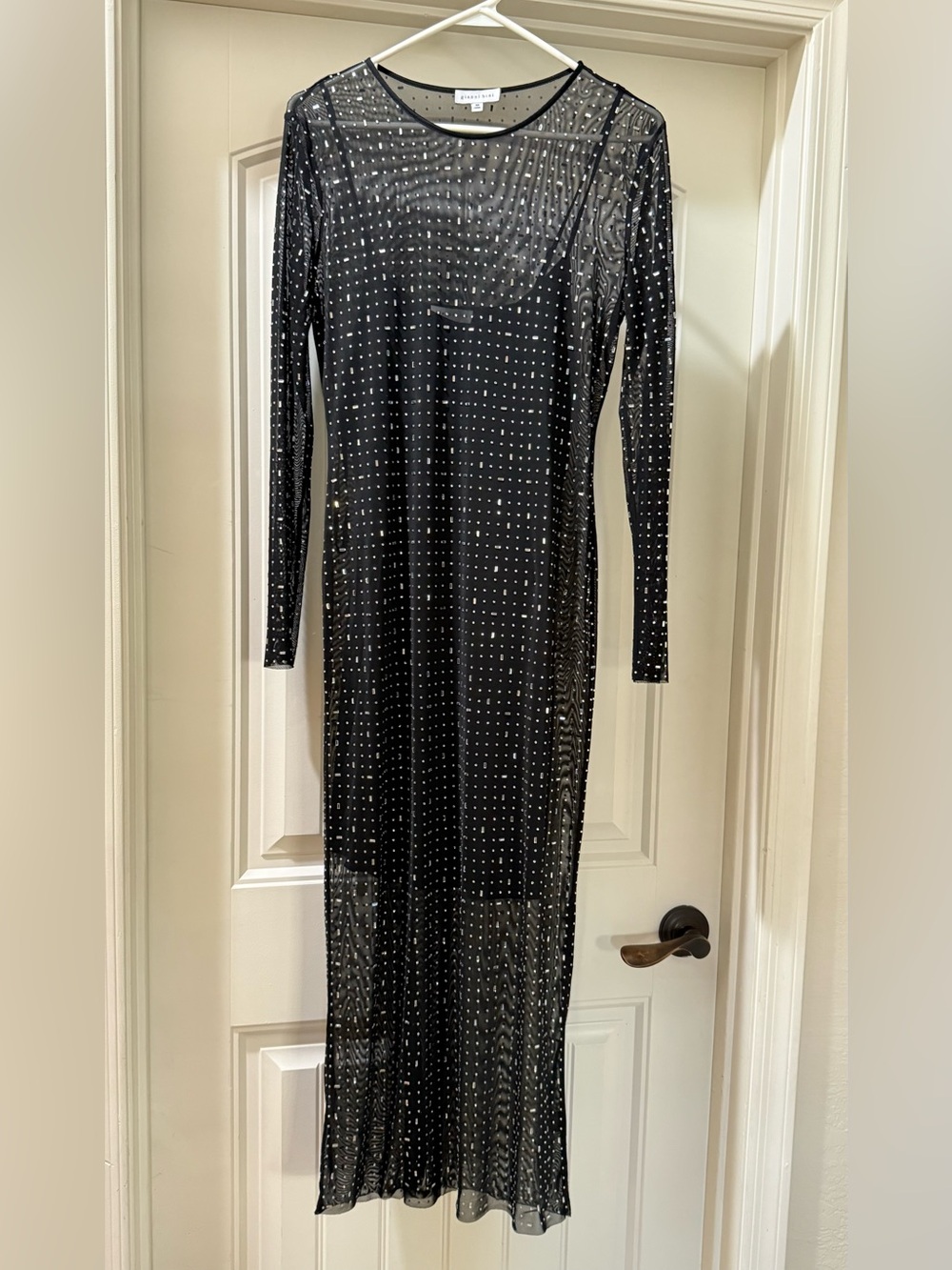Gianni Bini Black Sheer Rhinestone Long Sleeve Maxi Dress